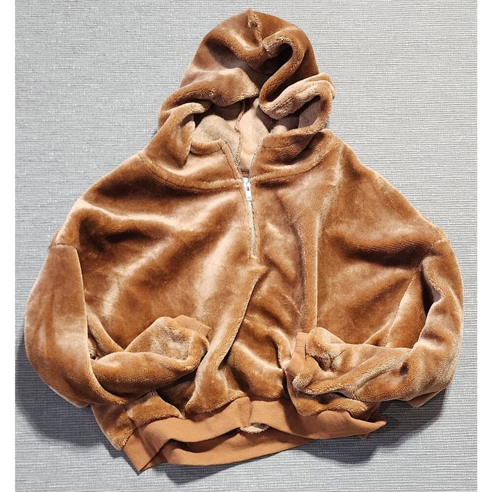For the Republic Faux‎ Fur Zip Up cropped Hoodie Women’s Large Brown